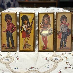 Vintage Big Eyed Children Wall Art Set of 4